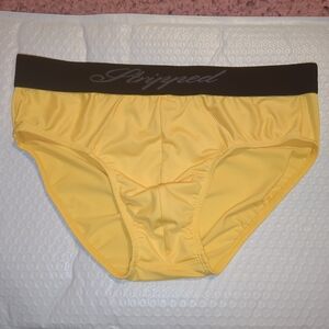 Stripped Yellow Polyester Mesh Briefs Size Medium